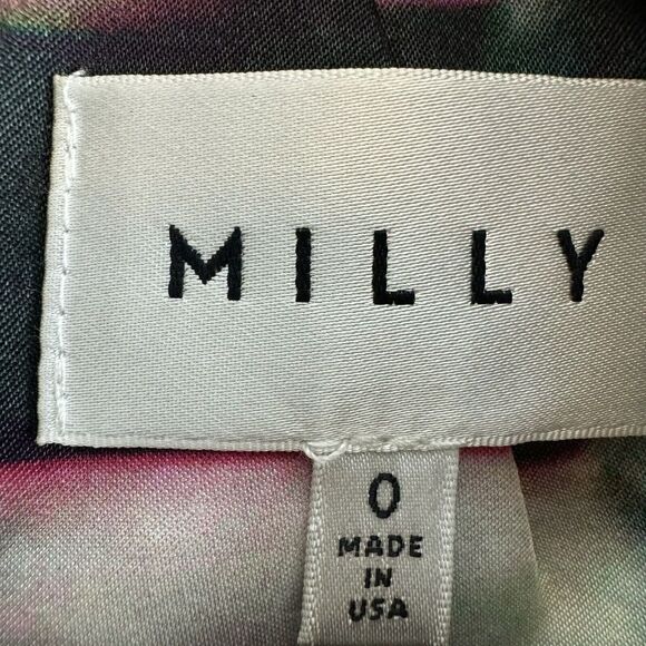Milly of New York Watercolor Sheath Pleated Dress Fit & Flare‎ Pockets Sz 0 - Picture 3 of 4